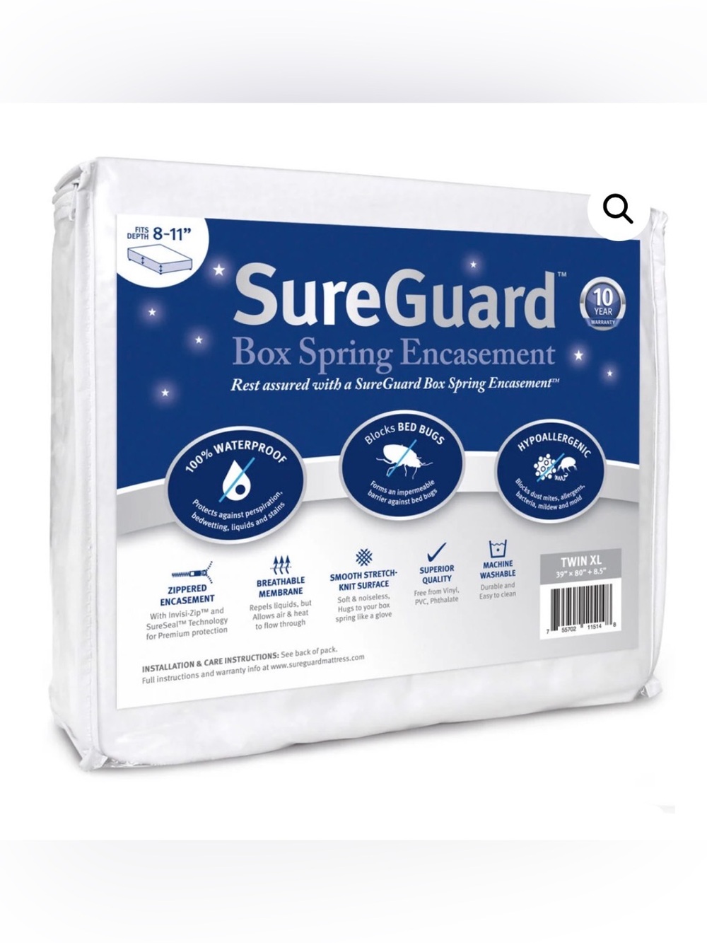 NWT Twin XL SureGuard Box Spring Encasement College Dorm Bed Mattress Protector